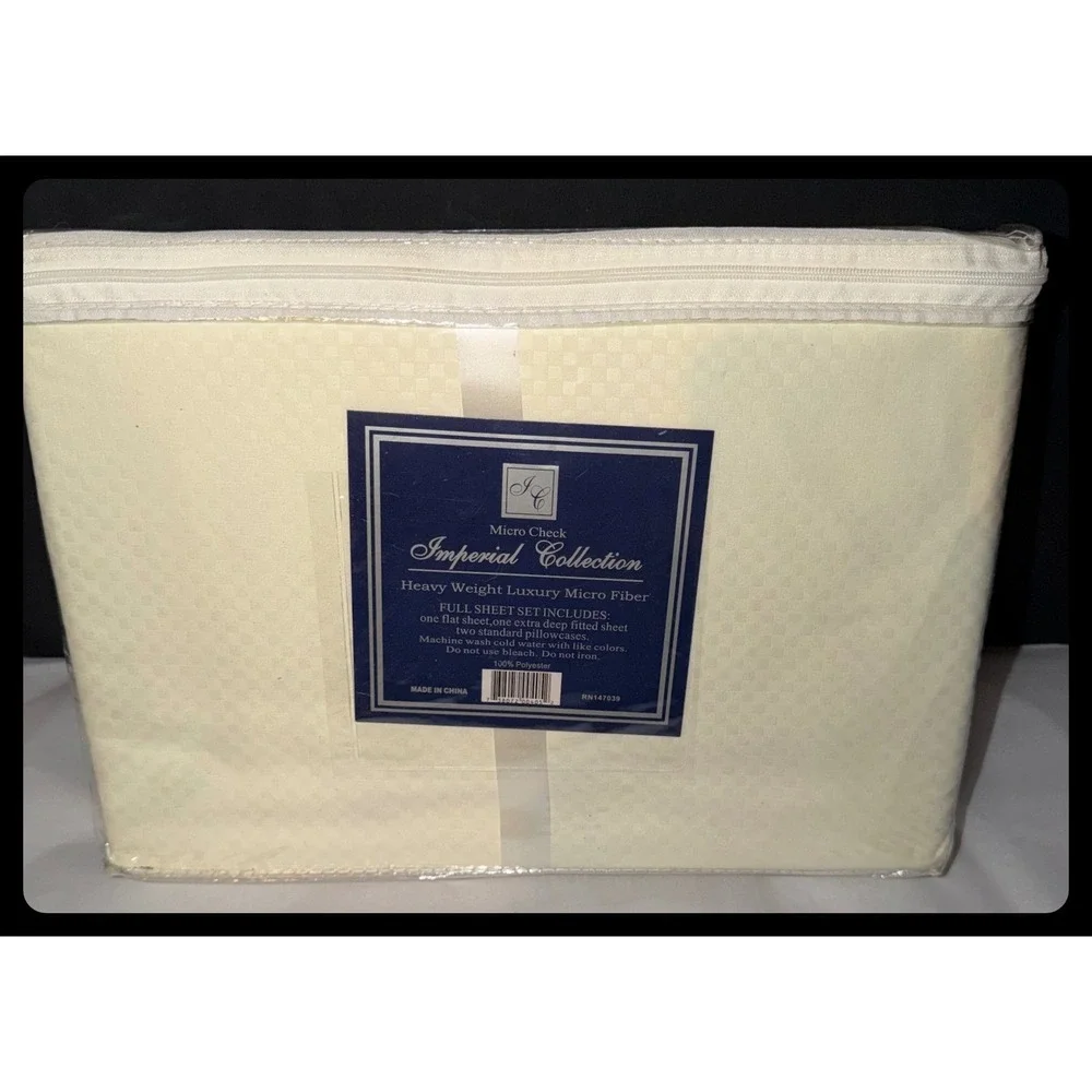 IC Imperial Collection Full Sheet Set Cream Micro Check Luxury Bedding
